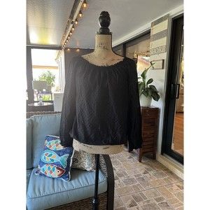 Joe Fresh Women's 3/4 Sleeve Blouse Micro Polka Dot Cotton/Silk M Black